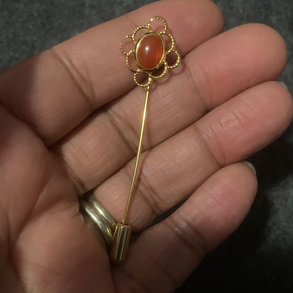 Elegant Gold and Orange Floral Brooch Pin